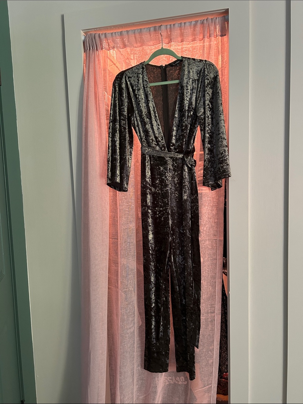 Plunging Velvet Jumpsuit in emerald green! It's gorgeous!